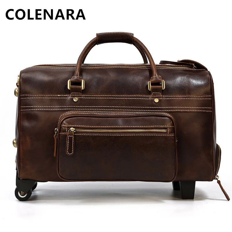 Imagem -06 - Colenara 22 Polegada Nova Mala dos Homens de Couro Retro Trolley Case Grande Capacidade Bolsas de Negócios com Rodas de Rolamento de Bagagem