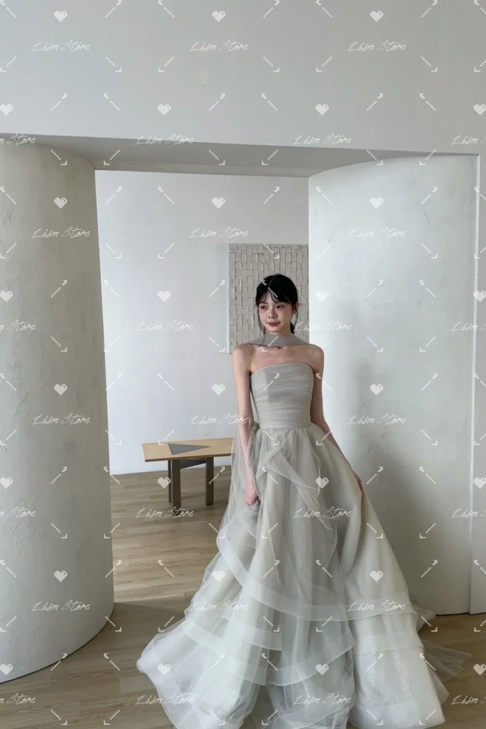 Lism Modern Sleeveless Strapless Wedding Dresses A-line Floor-Length Shawl Korea Wedding Dress Photo Shoot 웨딩드레스 Customized