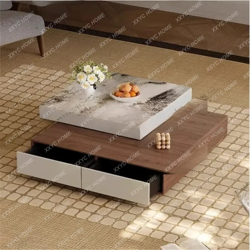 

minimalist rock slab coffee table rotatable walnut grain tea table