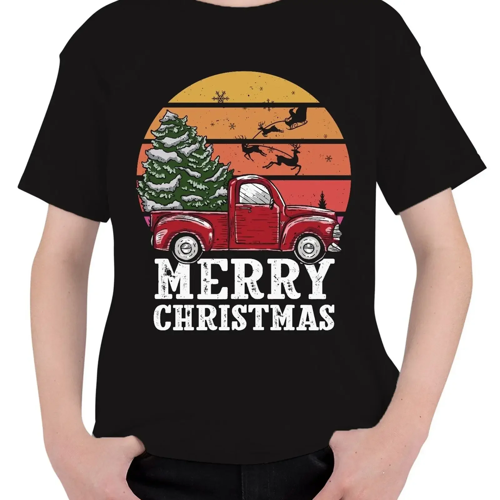 Merry Christmas Truck Tree  vintage Washed streetwear graphic fashion Stylish Unisex Soft Versatile Comfortable homme Casual