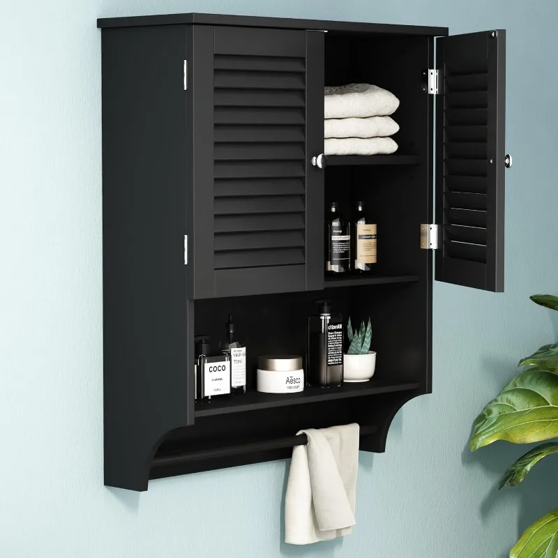 

Bathroom Wall Cabinet with Towel Bar, 23.6"L x 8.9"W x 29.3"H MDF Material Medicine Cabinet