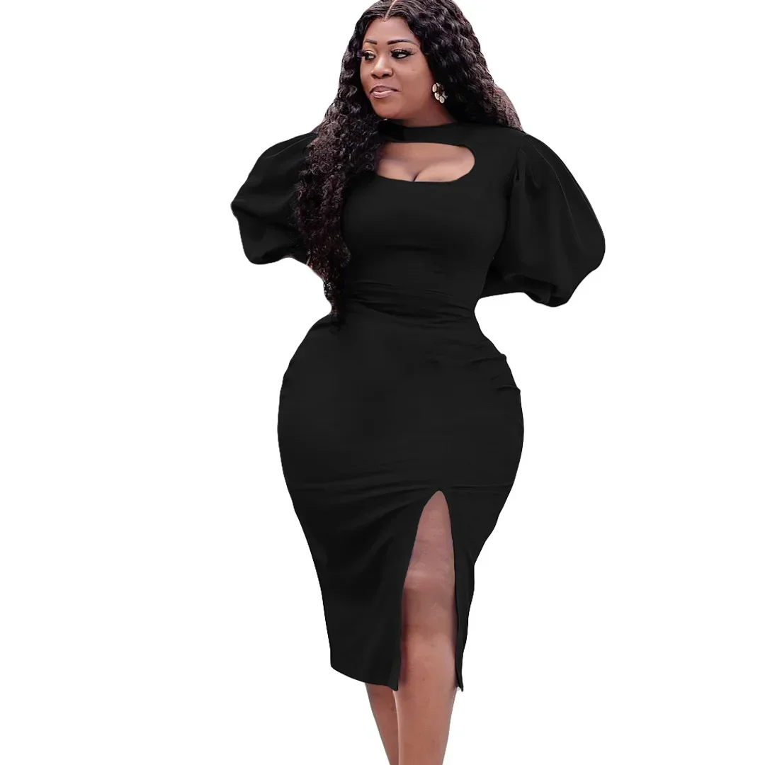 فساتين الصيف الأنيقة الأفريقية Bodycon للنساء الأفريقية طويلة الأكمام س الرقبة أبيض أسود أحمر أزرق فستان Dashiki أفريقيا الملابس