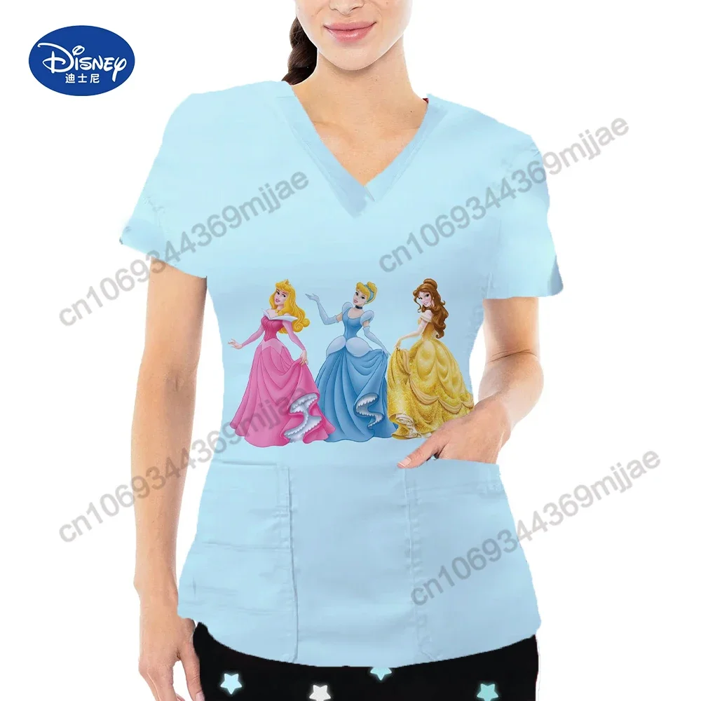 

V-neck Women's Tops Cartoon Style Clothes for Women Pocket Design T-shirts