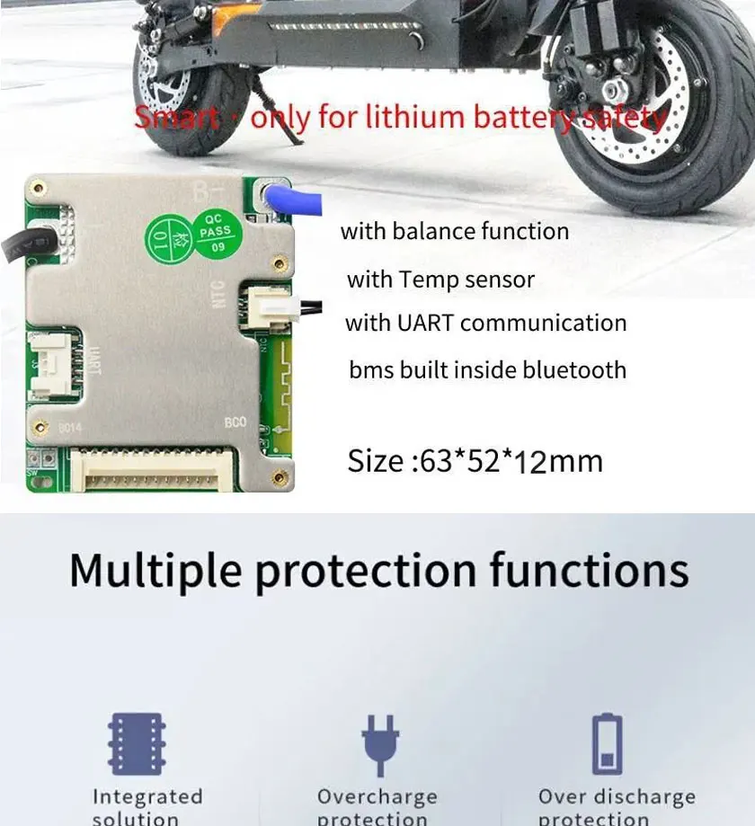 JBD Smart BMS 7S 8S 9S 10S 11S 12S 13S 14S 24V 36V 48V 20A 30A 40A 50A Integrierte BT UART Li-Ion NMC LiFePo4 BMS Balance Board – Detail 5