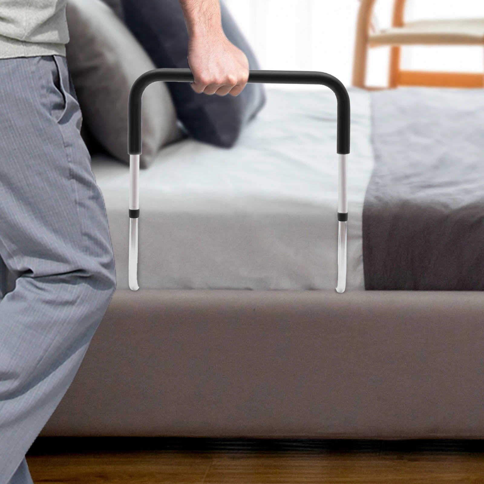 Reling Tempat Tidur Lansia dengan Sandaran Tangan Terintegrasi, Pelindung Samping Pengaman, Pegangan Bantu untuk Lansia, Penyandang Disabilitas, dan Ibu Hamil