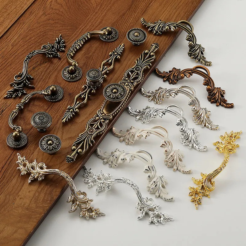 KK&FING 1 PCS European Retro Zinc Alloy Furniture Drawer Handles Wardrobe Door Pulls Wine Cabinet Antique Door Handle Hardware