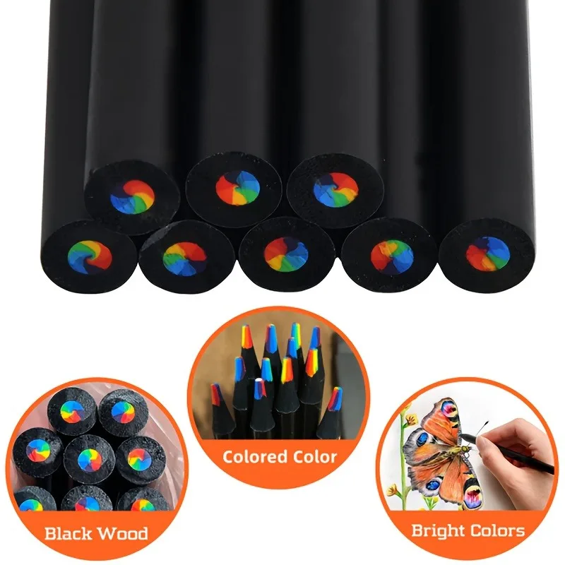 Vibrant Black Wooden Colored Pencils - 10 Piece Hb Lead Thick Core For Rich Detail Durability Ideal Artists Office Use