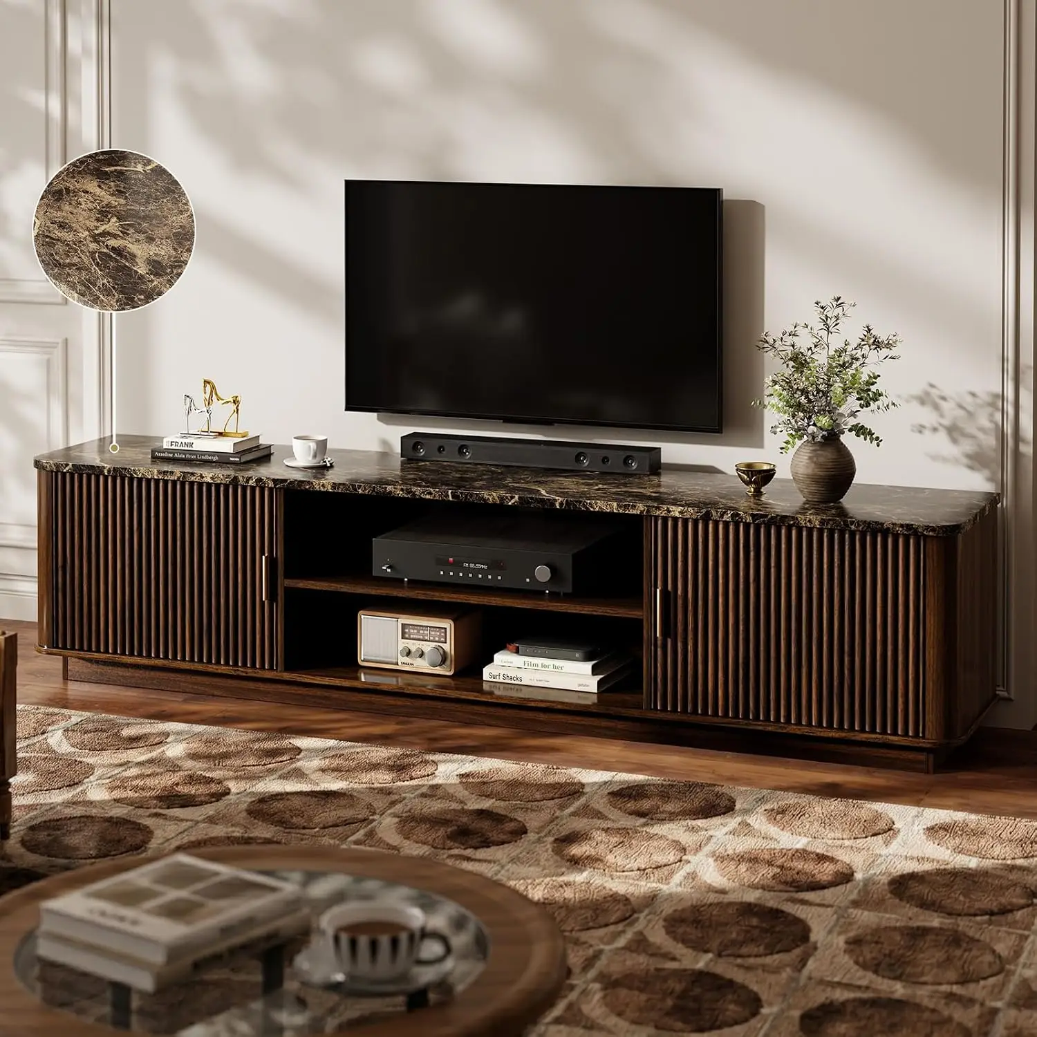 Faux Marble Top TV Stands for Living Room Bedroom 70” TV Consoles, Custom