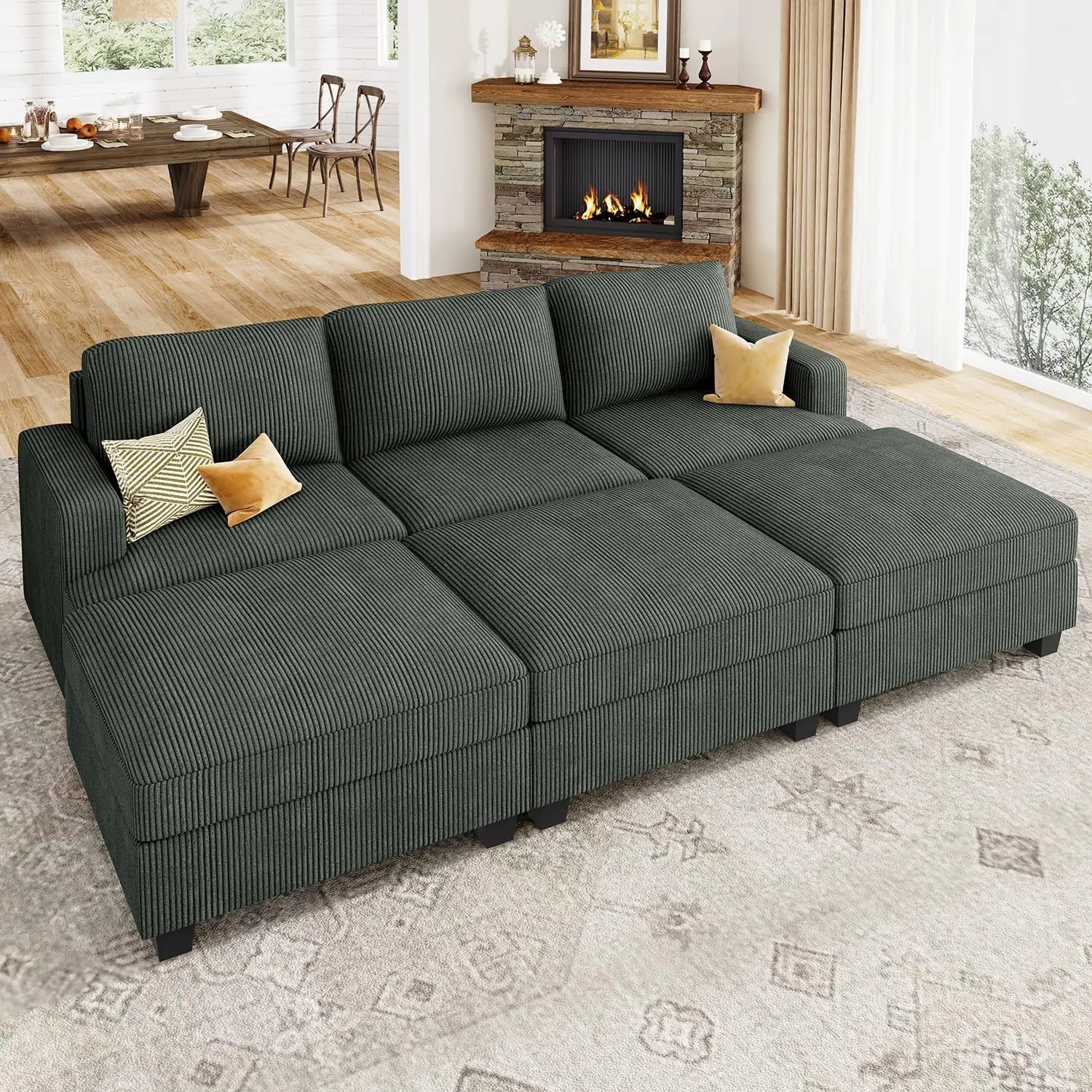 Corduroy Sectional Couch with Storage Ottoman, Sleeper Sectional Sofa with Chaise, Modular Sectional Couches for Living Room,