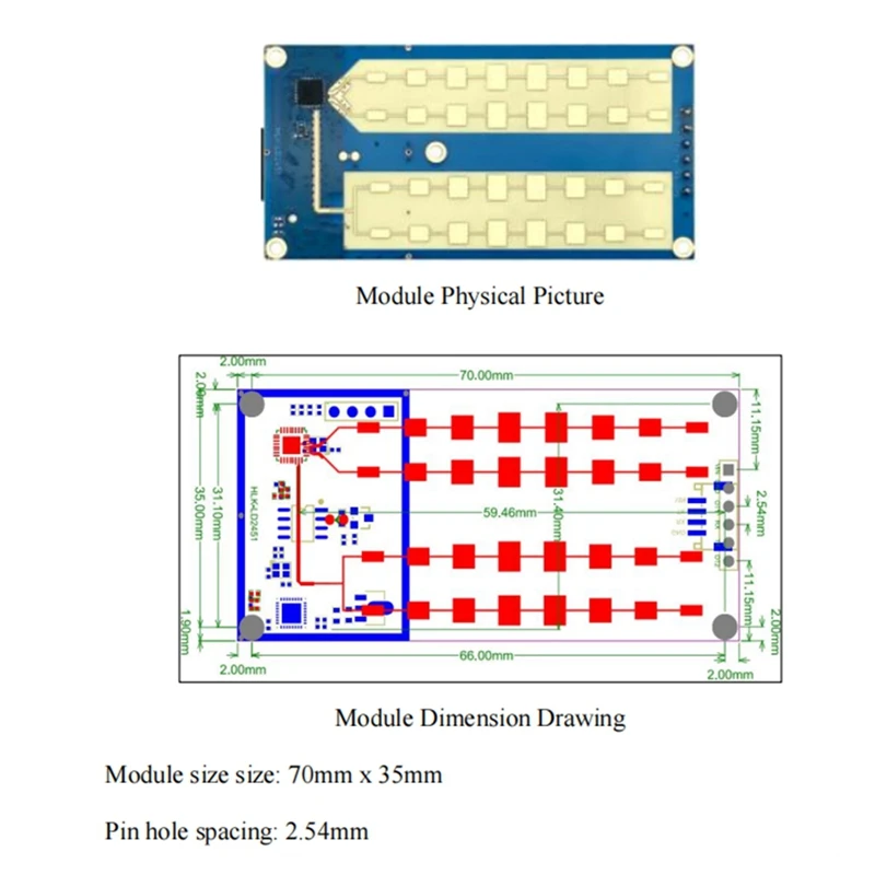 New 24G Vehicle Ranging Velocity Measurement Millimeter Wave Radar LD2451 Vehicle Condition Monitoring Sensor Module