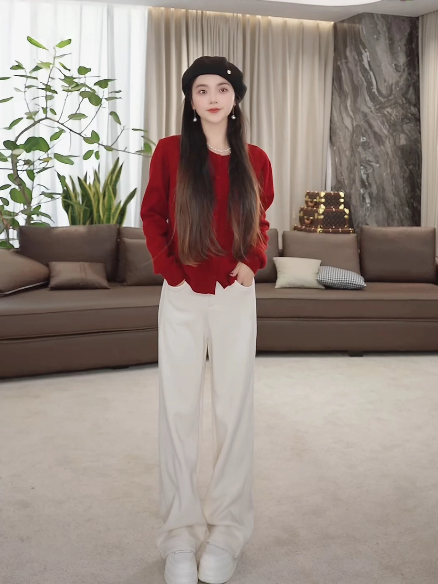 

Утепленный вязаный кардиган с вышивкой Eila: новая осенне-зимняя коллекция, универсальный повседневный вариант для женщин, красный цвет