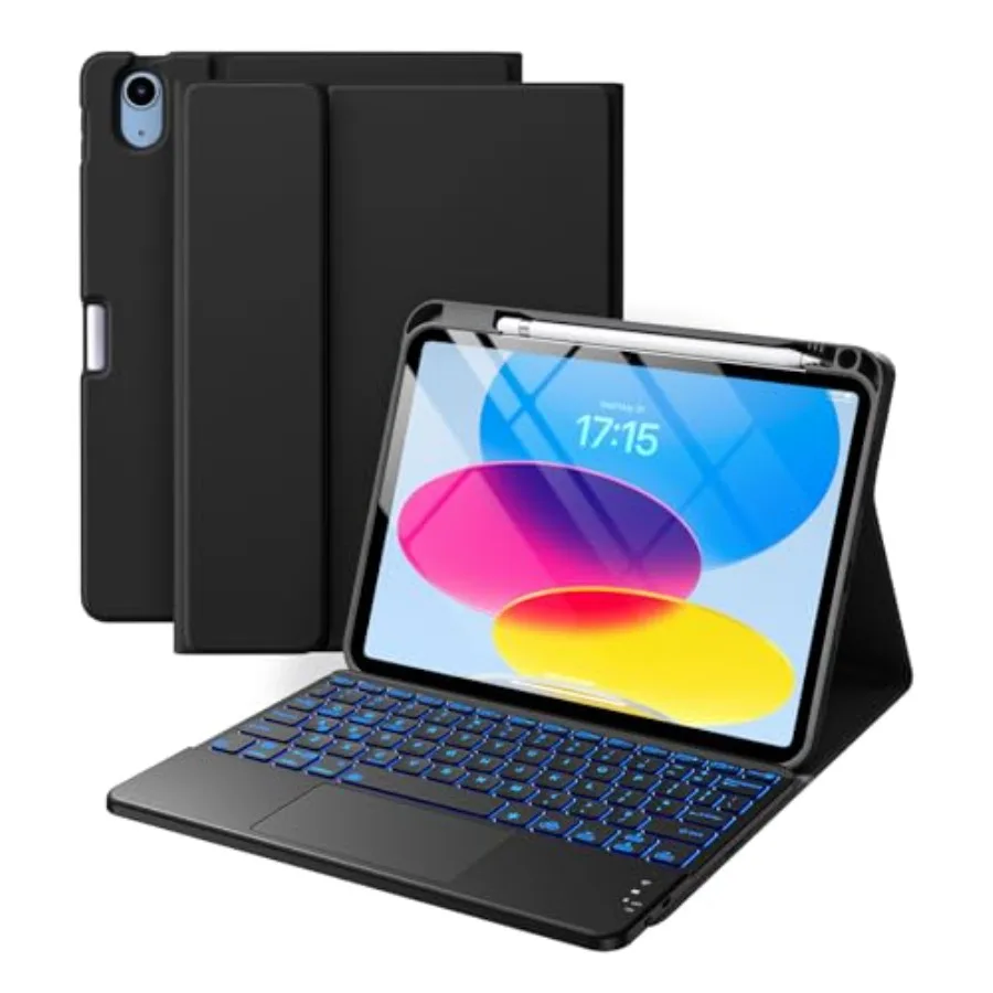 

Чехол Harvopu, совместимый с iPad 11-го и 10-го поколений, с клавиатурой, держателем для Apple Pencil, мультитач-трекпадом, 7 цветов