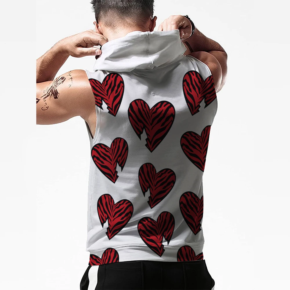 Men's White Shawn Michaels WrestleMania 10 Heart Sleeveless Hoodie Quick Drying Breathable Gym Tank Top Sport Casual Hooded Tank