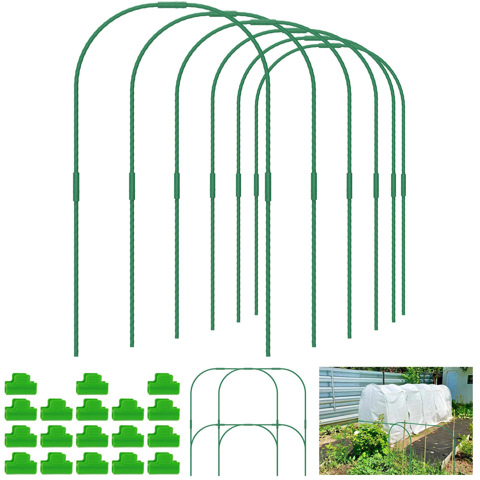 

60 Pcs Greenhouse Hoop Planting Tunnel Kit Steel Plant Growth Support Hoop Arch Shed Bracket Plastic Coated DIY Garden Hoop