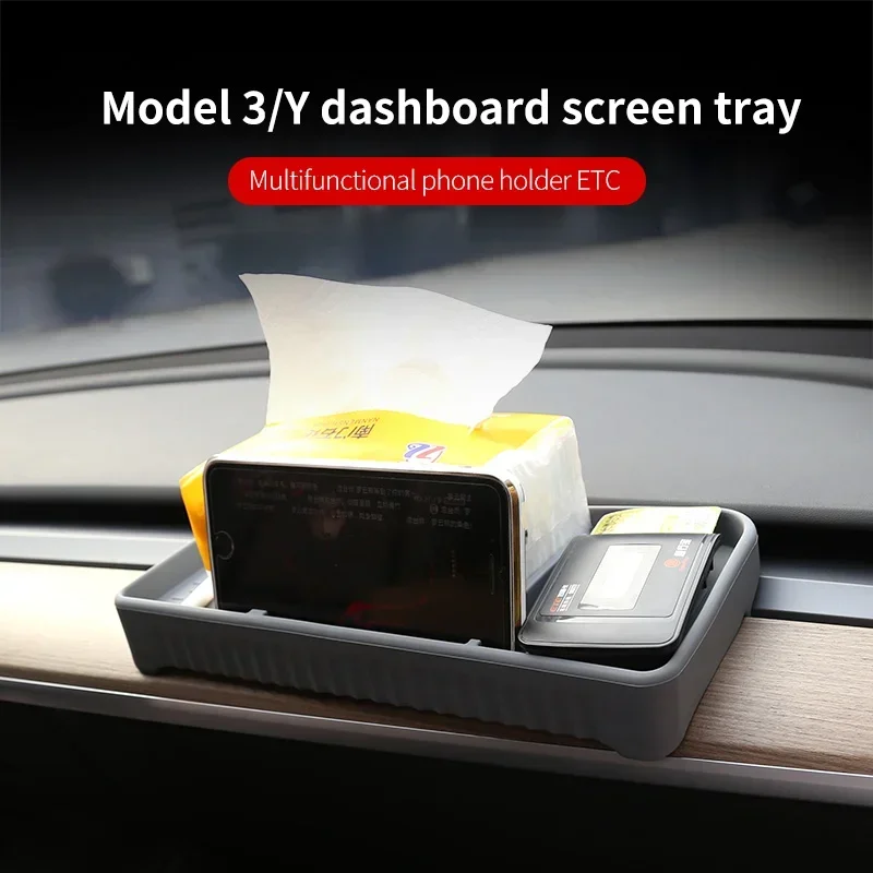 Dashboard Storage Box for Tesla Model 3 Y Central Control Screen Instrument Panel ETC Silicone Tray Modification Car Accessories