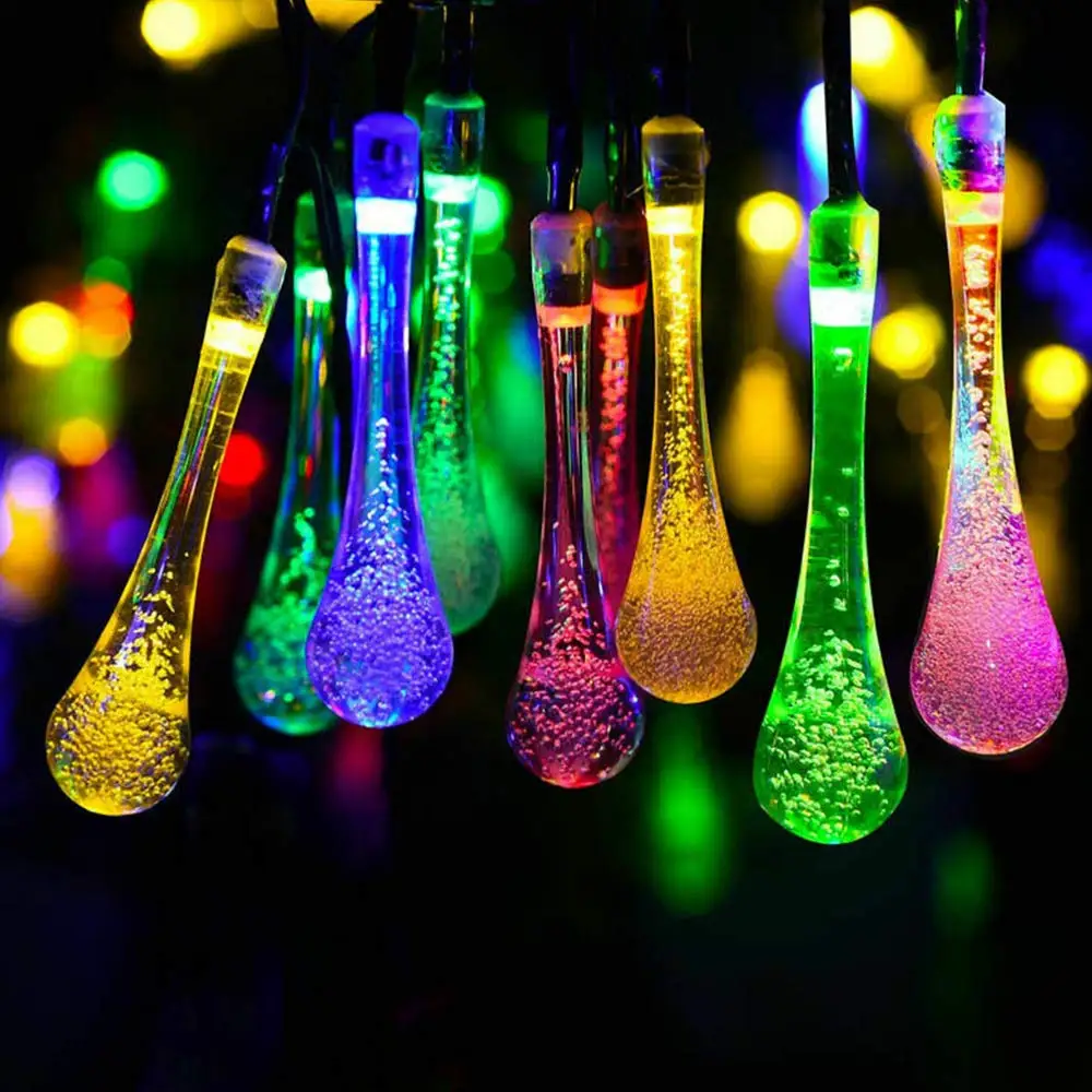 

5.5M 20 LED Solar Water Drop String Lights Outdoor Drop with 8 Modes for Christmas Tree Outdoor Wedding Halloween Decoration