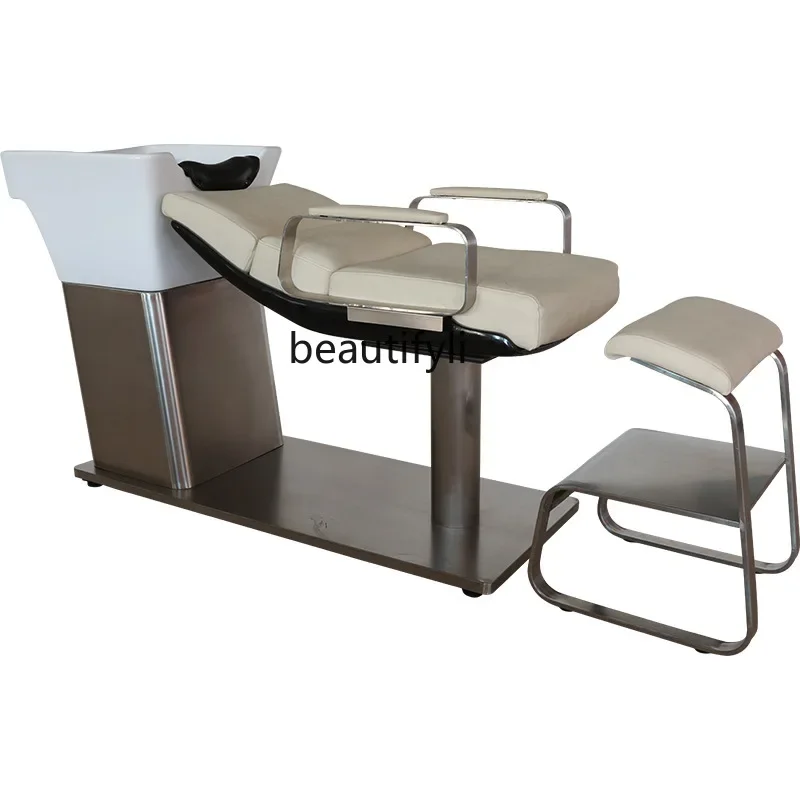 Manufacturer wholesale stainless steel semi-reclining shampoo bed barber shop special hair salon flushing bed hair salon special