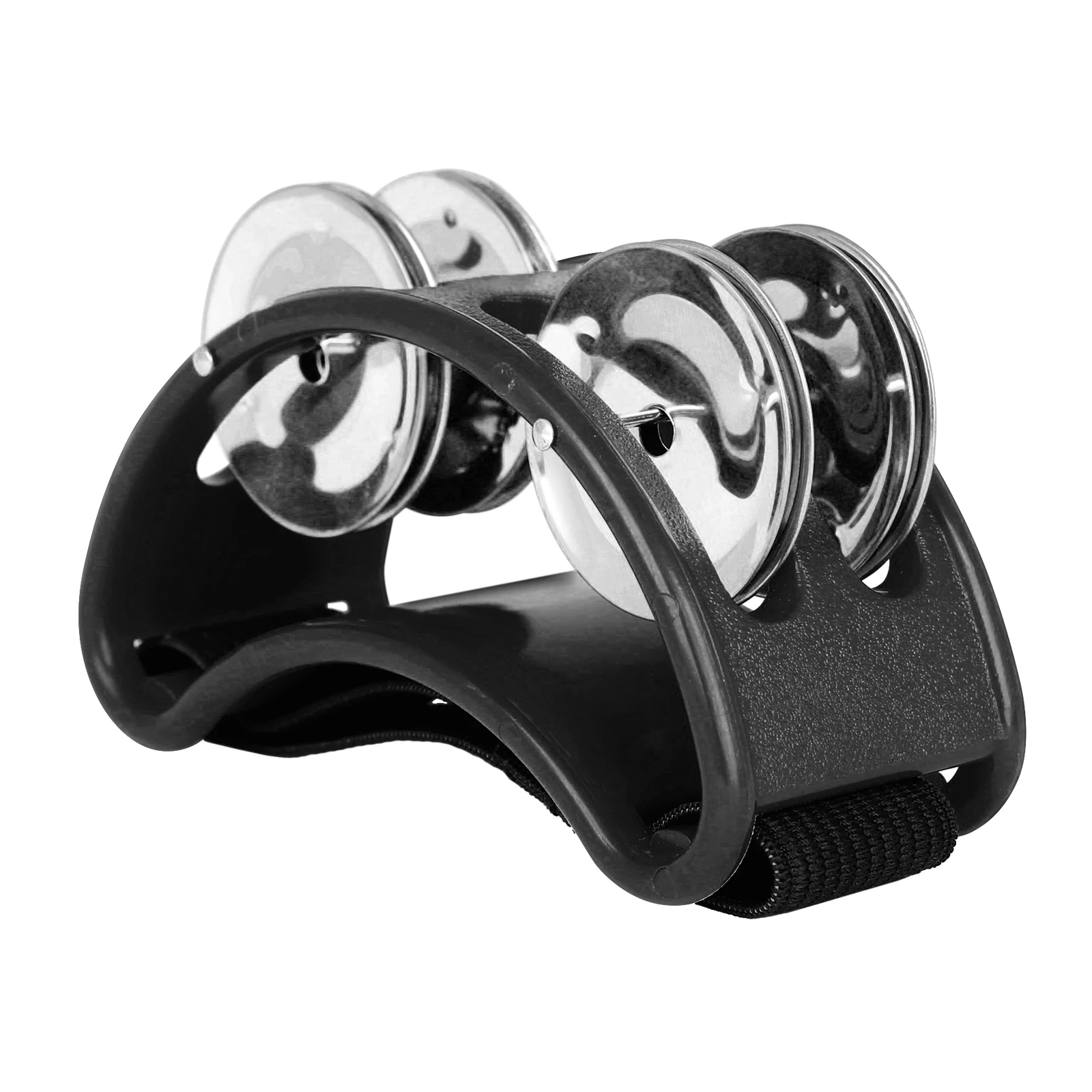 Percussion Foot Tambourine with 4 Pairs of Stainless Steel Jingles & Elastic Strap for Cajon Accompaniment