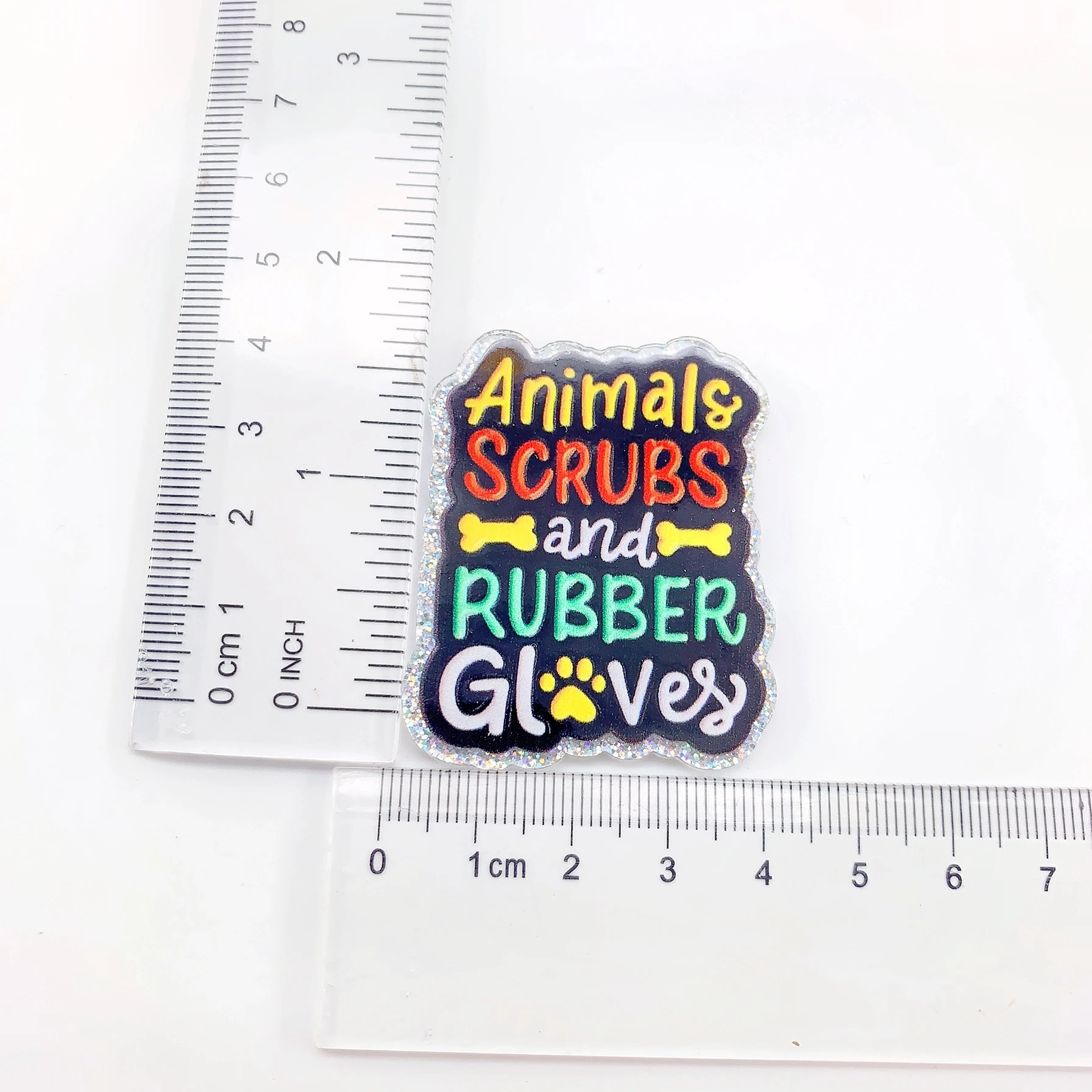 5PC Mixed Glitter Acrylic Poet Era Animals Scrubs Charms Flat Pendant Fit DIY ID Card Badge Holder Jewelry Making Nurse Gift