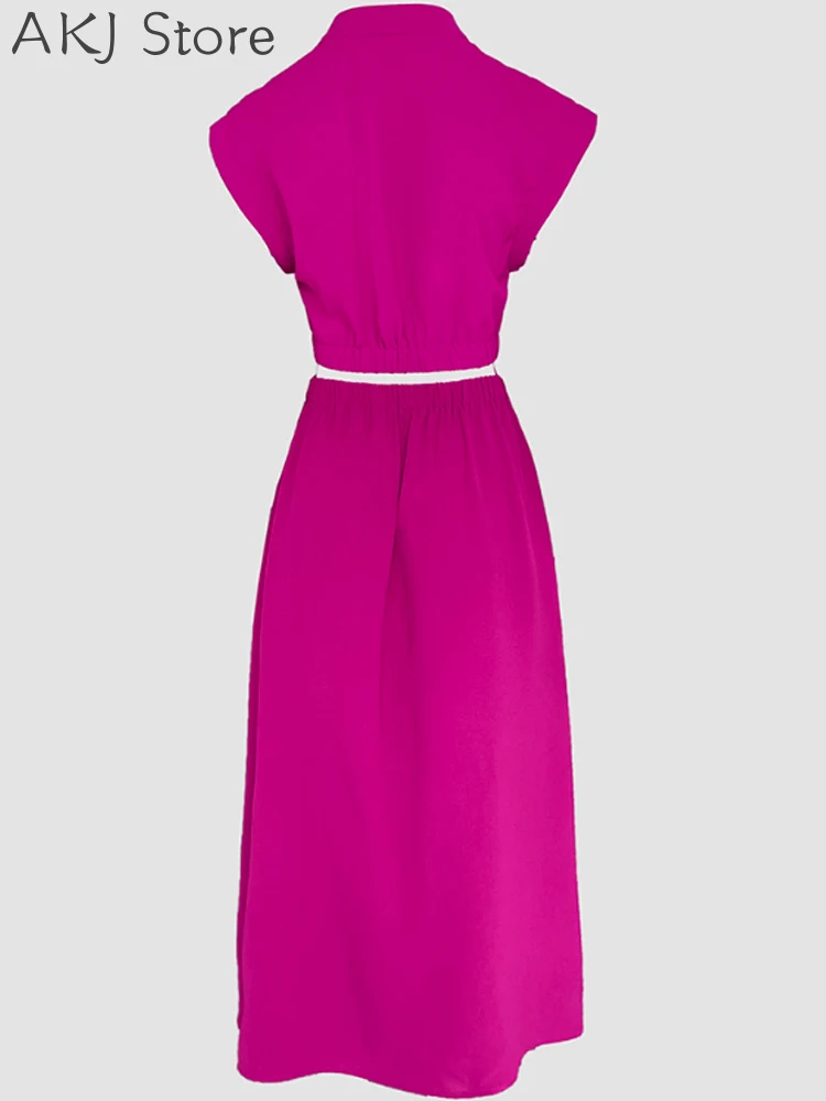 여성용 컷아웃 버튼 다운 신축성 있는 허리 맥시 드레스