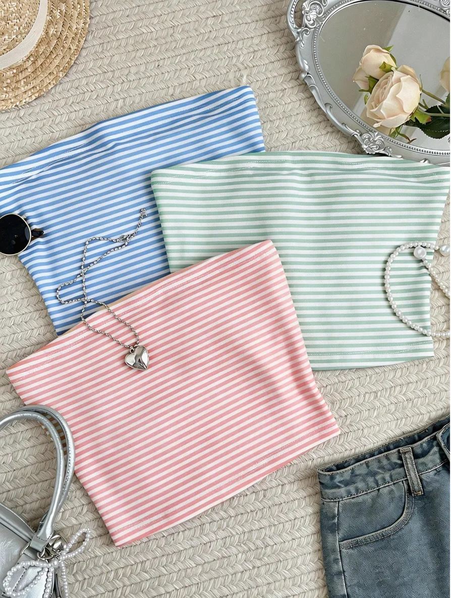 3pcs Fashionable Minimalist Women's Striped Bandeau, Gift For Friends