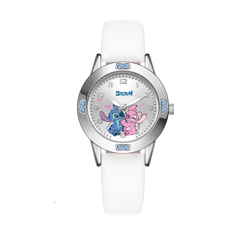 Disney Lilo & Stitch Cartoon Quartz Watch for children Diamond Steel Belt Set Leather watches Fashion Wristwatches Birthday Gift