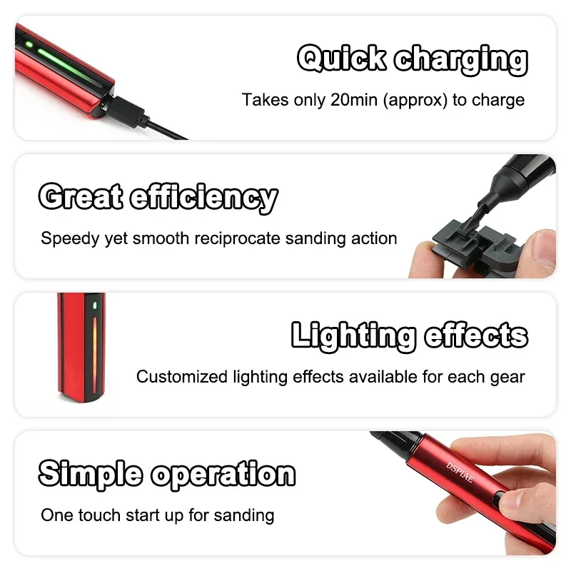DSPIAE ES-A Reciprocating Sander Electric Grinding Pen with Sanding Heads Sandpaper for Gunpla Plastic Model Hobby DIY Pro Tools