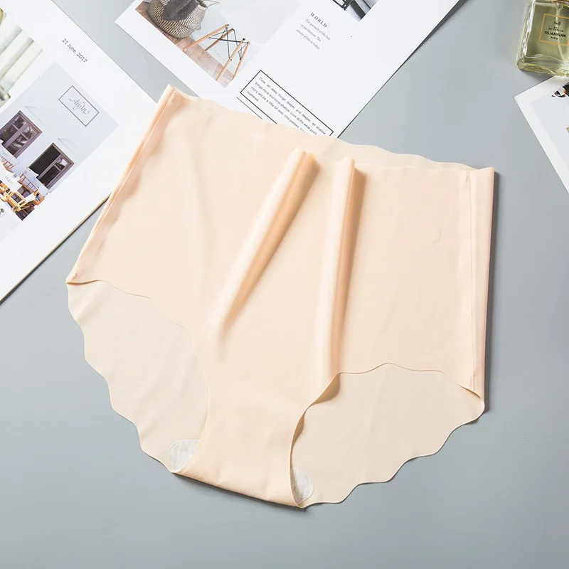 Ice Silk Non-marking Ultra-thin Wave Girls Panties Solid Color Breathable Large Size High Waist One Piece Women Triangle Panties