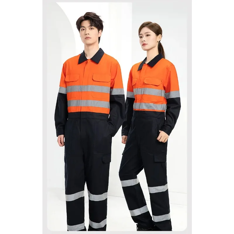 

Food Factory Hi Vis Work Overall Reflective Strips Multi-pocket Jumpsuit Dustproof Dungarees workshop Coverall