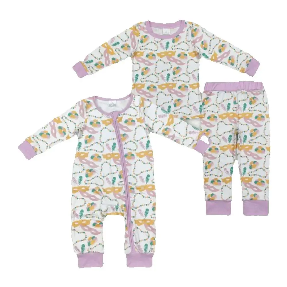 

Baby kids clothing Sibling spring girls Sibling Baby Girls Mardi Gras Masks Lavender Rompers Pajamas