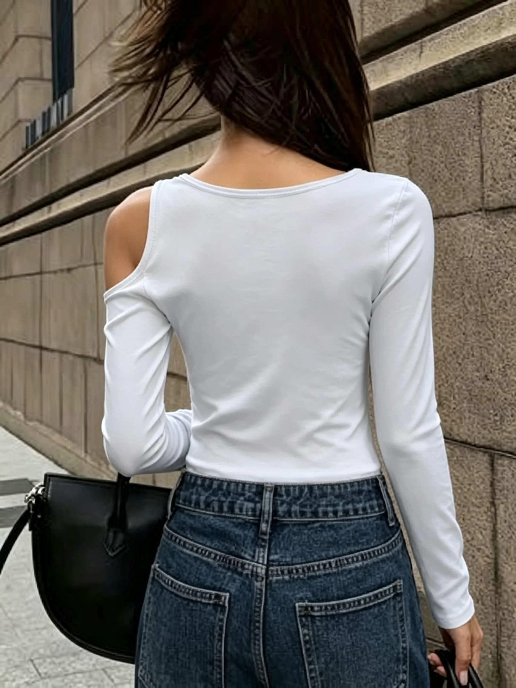 Solid-color Asymmetrical Off-Shoulder Sleeveless Long-Sleeved Top Women's Slim Fit Enhancing Base Layer Pairing
