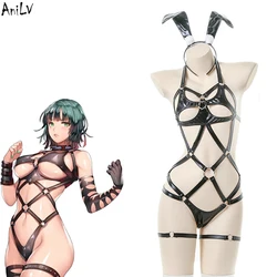 AniLV Women Leather Strap Bandage Bodysuit Hollow Bunny Pajamas Temperament Lingerie Outfits Costumes Cosplay