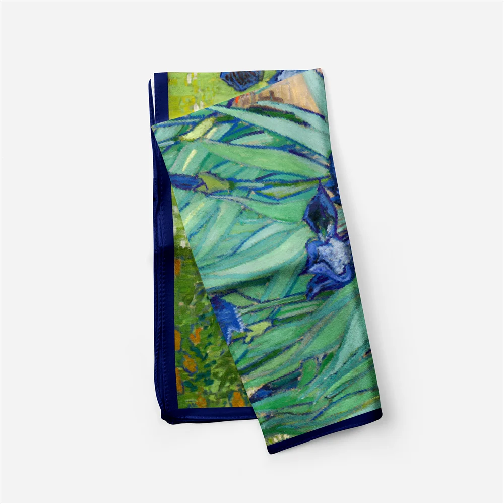 2022 French Four Seasons Versatile Van Gogh Oil Painting Series Irises Lady Twill Decorative Small Square Scarf Ribbon Scarf