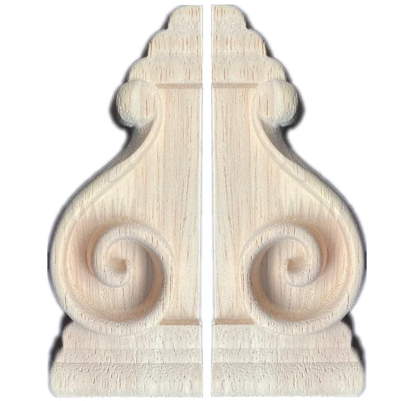 2PCS Wood Carved Corner Onlay Applique Frame Door Wall Furniture Decorative 8cm 12cm Woodcarving Decal Corners