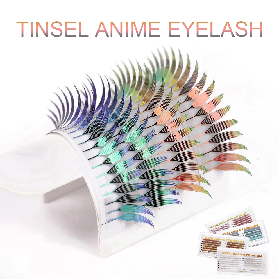 

Holographic Tinsel Anime Eyelash Feather Light Blink Premade Fan Eyelash Extension Iridescent Color Fairy Eyelash for Christmas