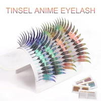 Oropel holográfico de Anime, pluma de pestañas, luz parpadeante, abanico prefabricado, extensión de pestañas, Color iridiscente, pestañas de hadas para Navidad