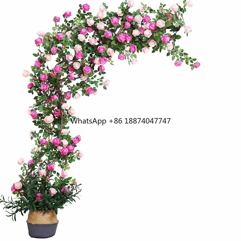 Wholesale betterlove Pink Rose Peony Silk Vine Garland Home Shop Christmas Decoration Hanging Artificial Flower Wall Design