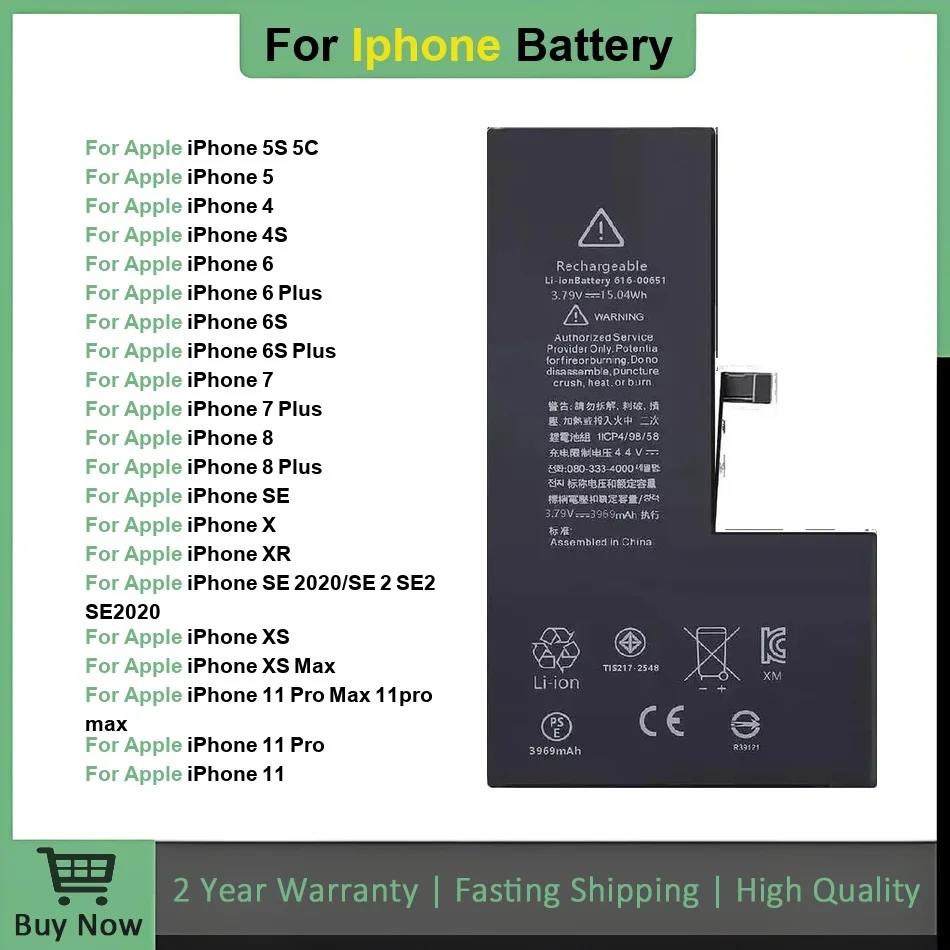 

Battery For Iphone 6 6S 5 5S SE 6P 6SP 7 7Plus 8 8Plus X XR XS 11 SE2 4 4G 4S Pro MAX Replacement Batteria + Free Tools