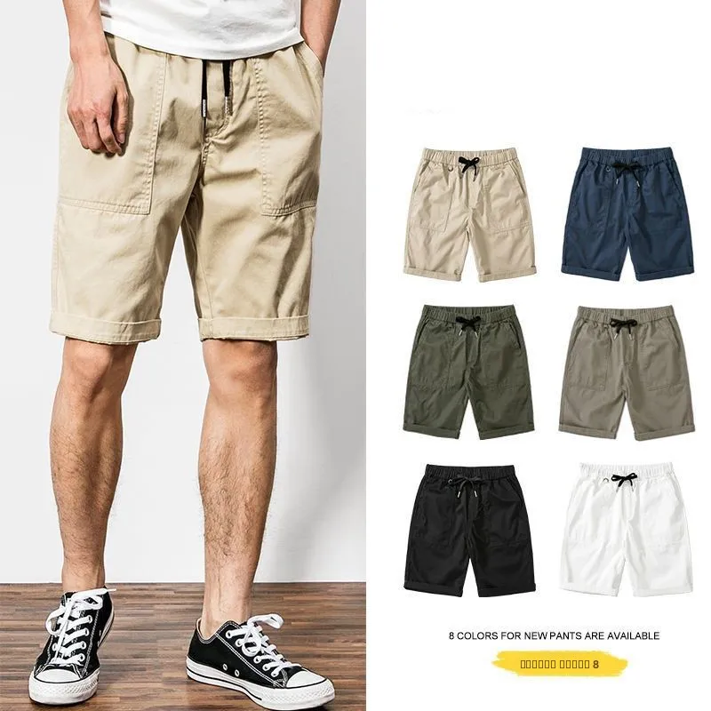 

Мужские хлопковые рабочие брюки, износостойкие, свободного кроя, повседневные, с эластичным поясом, прямые, длиной до колена, спортивные, летние