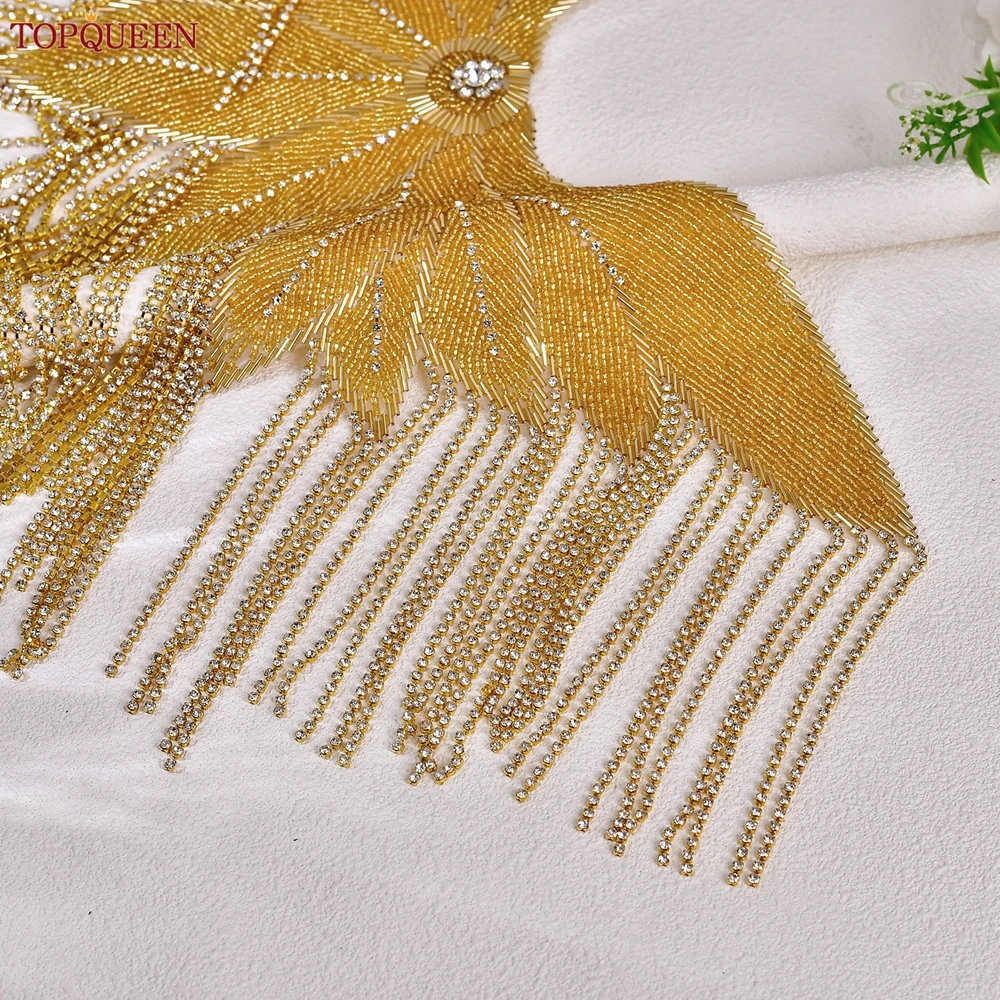 TOPQUEEN Toppa in oro di lusso Costume di scena Cappotto Accessori decorativi Fatti a mano Fai da te Frangia Applique Termoadesiva/Cucito SP59