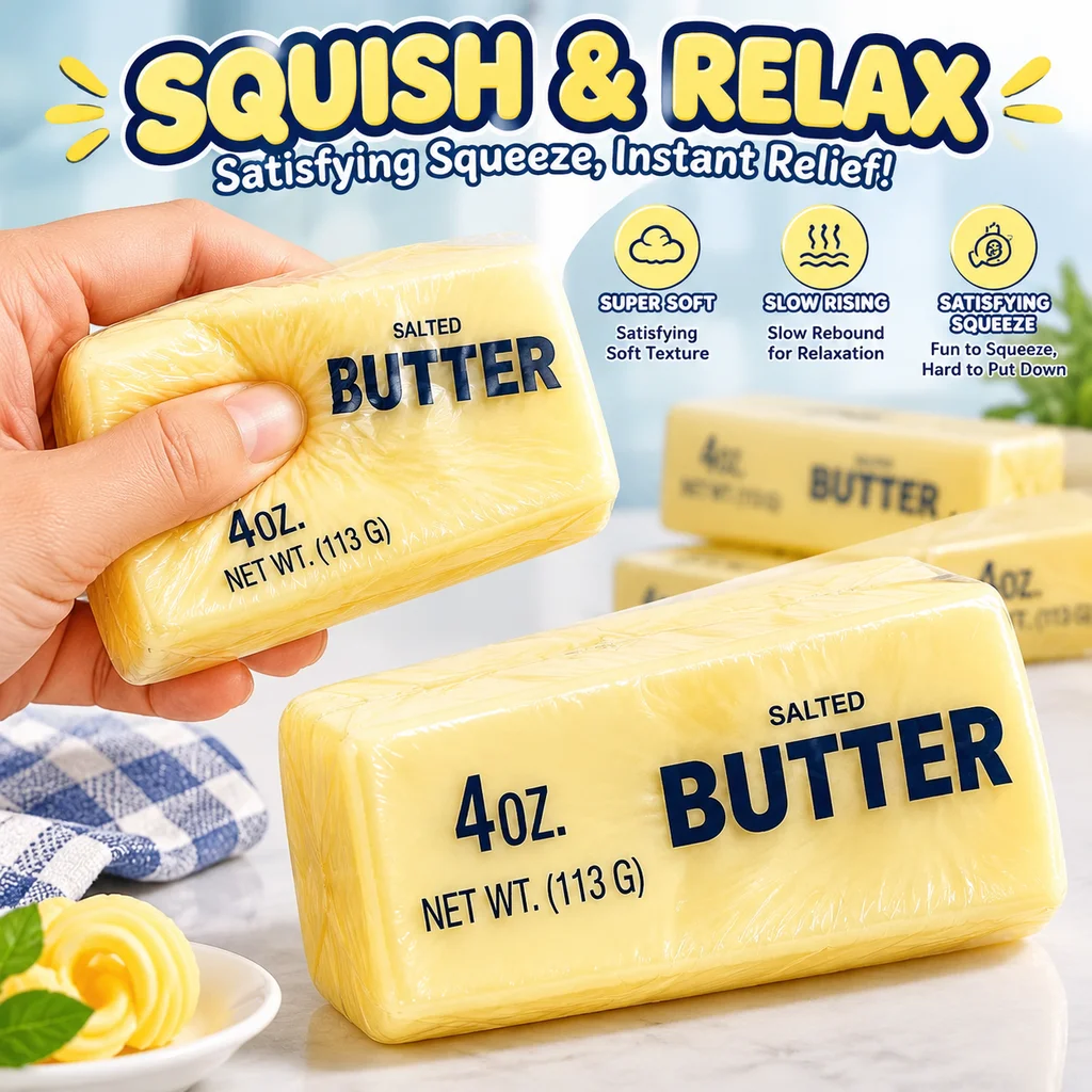 Strawberry Butter Squishy Toy 1 5PCS Soft Stretchy TPR Butter Bar Stress Relief Fidget Decompression Toy Gift for Children