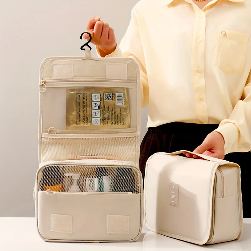 防水吊り下げ式トイレタリーバッグ - 女性と男性のためのフック付きトラベルメイクアップオーガナイザー、コスメティックシャワーバッグ