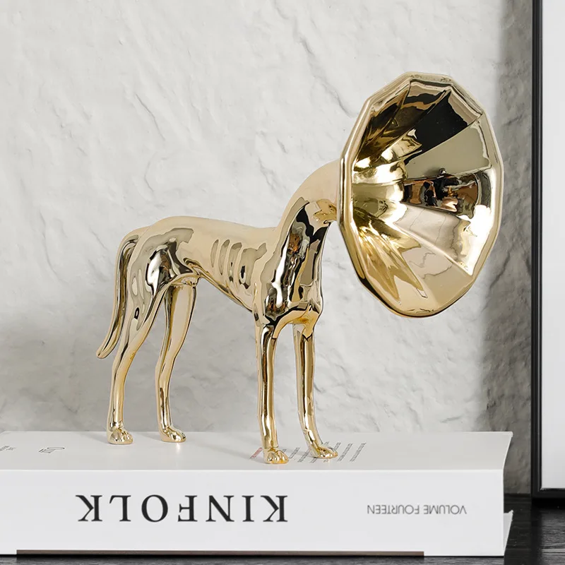 High End Niche Art Electroplating Corner Dog Living Room Light Luxury Open Grid Wine Cabinet Living Room Home Decoration Statue