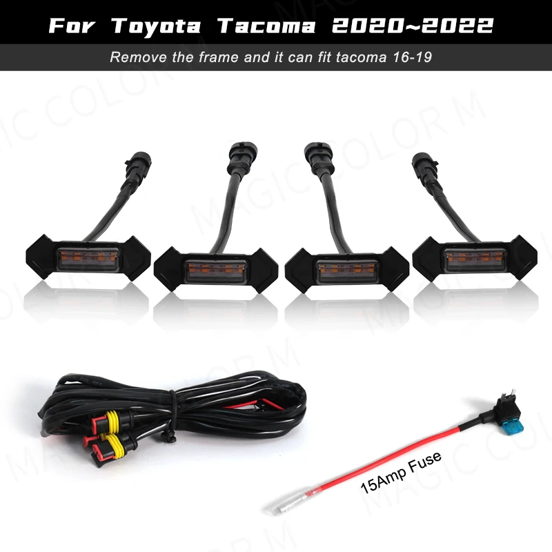 For Toyota Tacoma 2016 2017 2018 2019 2020 Car LED Grille Strobe Light Warning Daytime Running Lamp Grid DRL White Amber 4PCS