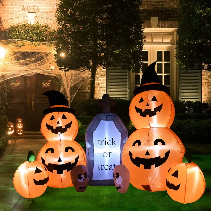 Halloween Inflatable Tombstone with LED Lights Pumpkin Ghost Air Blow Up Model for Outdoor Garden Yard Holiday Party