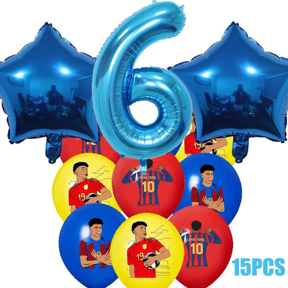 Yamal Soccer Football 15Pcs Blue Number 1 to 9 Foil Balloons Star Foil Balloons Kids Birthday Party Decorations Sports Theme - view 6