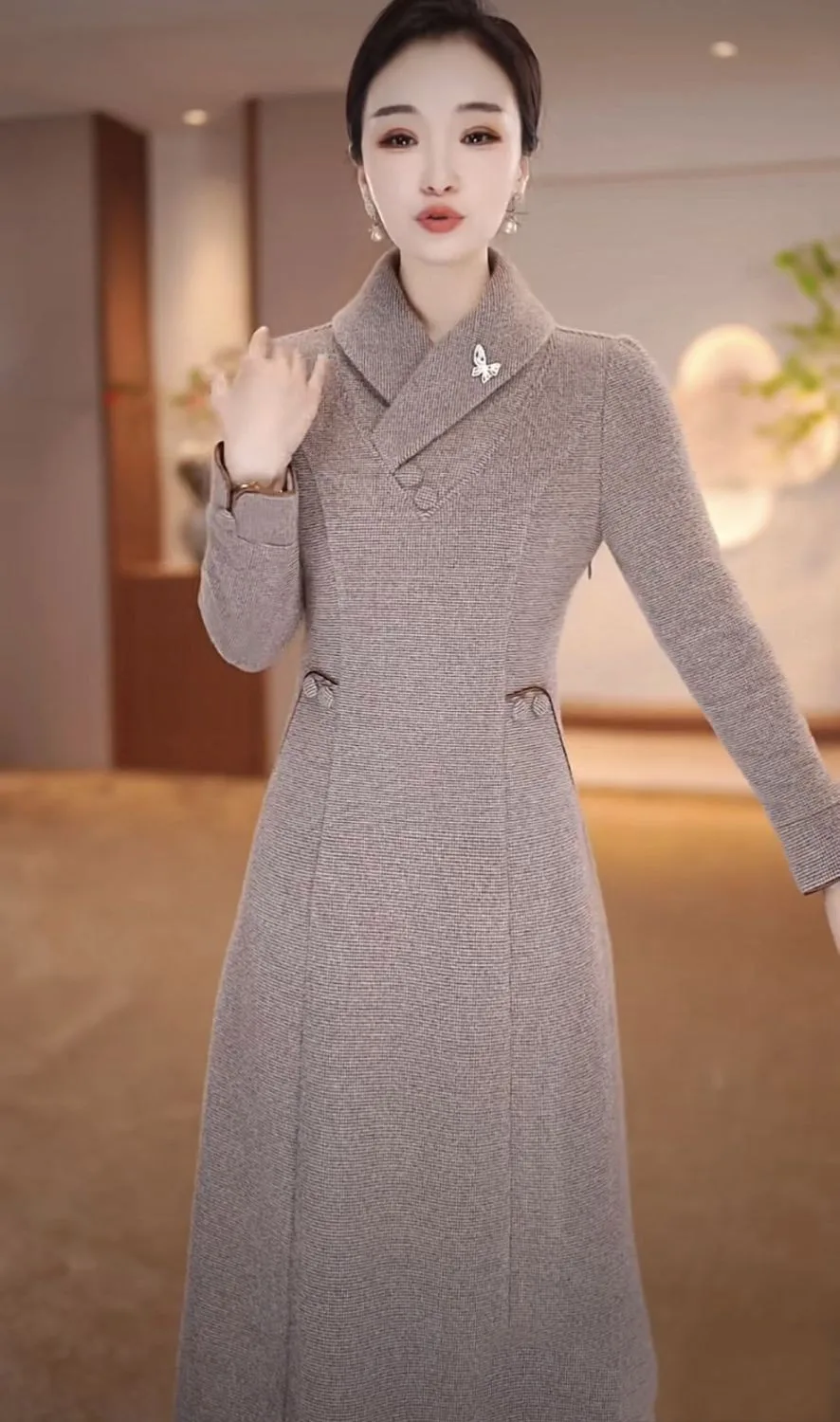 عالية الجودة Xueer المخملية النسيج فستان طويل المرأة الخريف الشتاء رشاقته الدافئة فساتين الإناث مزاجه فستان شيونغسام أنيق #6