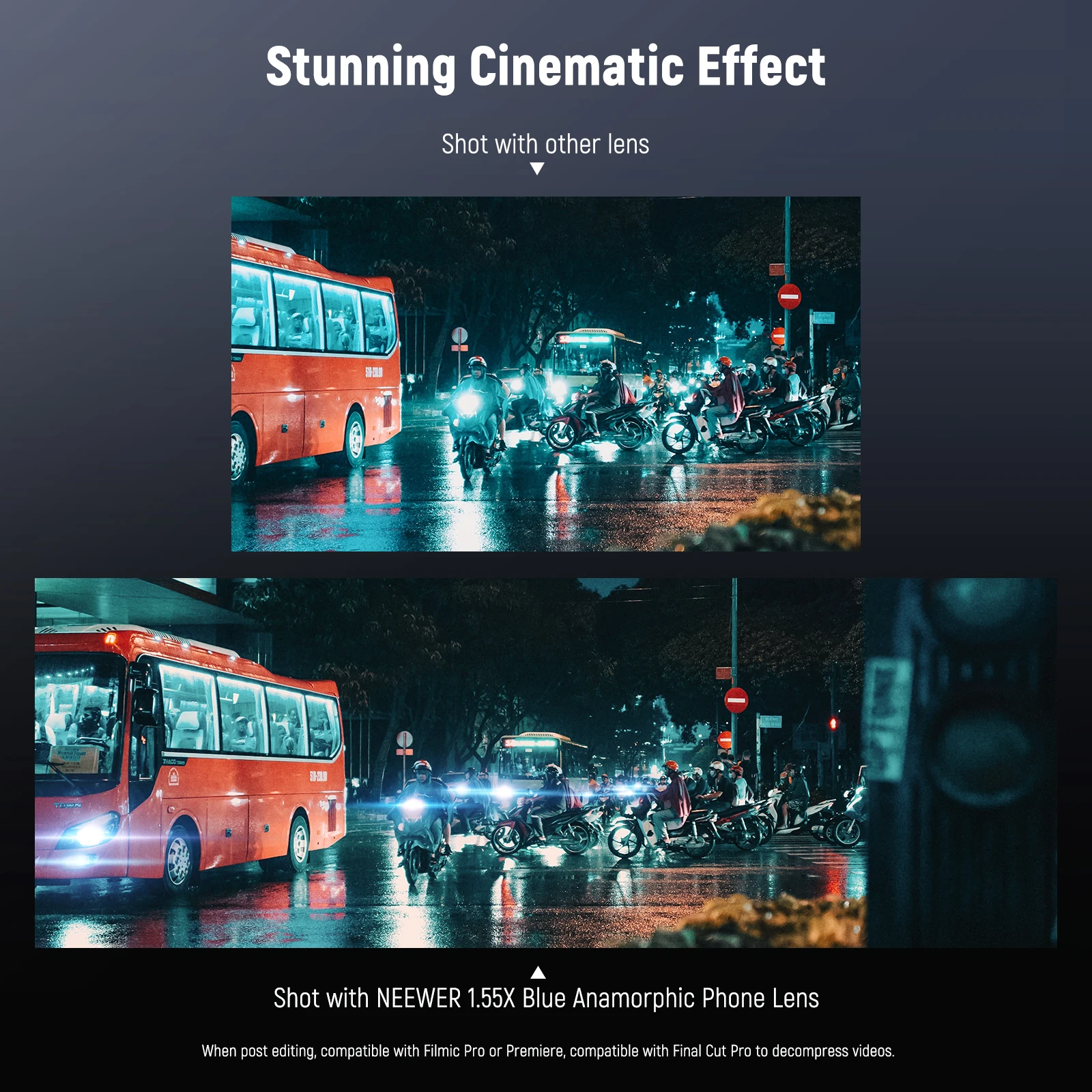 Neewer 1.55X Anamorphic Phone Lens Only for 17mm Thread Backplate For iPhone Samsung Phone Cage with 67mm Filter Adapter Ring