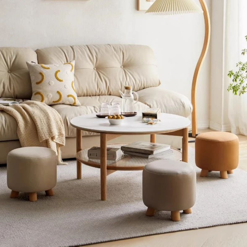 

Handcrafted Solid Wood Round Stool Modern Entryway Shoe Changing Bench Versatile Padded Footstool Simple Living Room Furniture