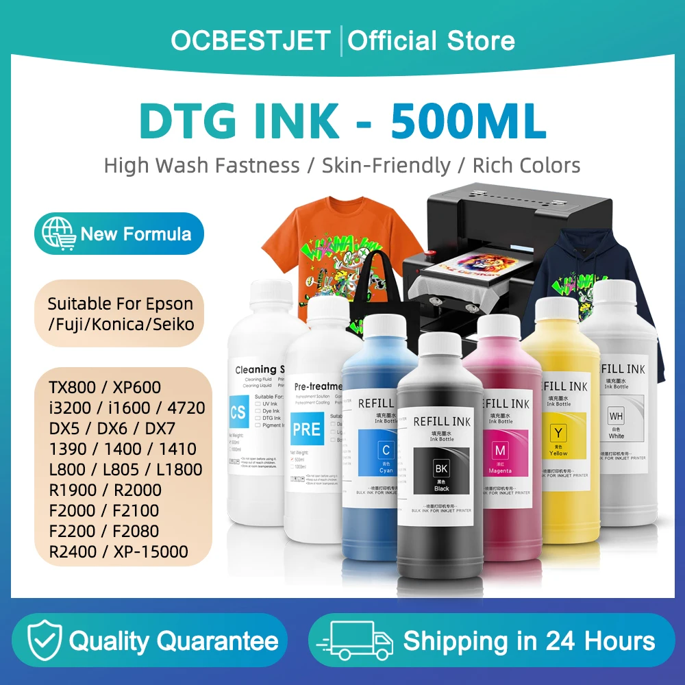 500ml DTG Ink Textile Garment Ink For DX5 DX6 DX7 TX800 I3200 For Epson L1800 1390 R1900 R3000 9600 4800 F2000 F2100 Printer